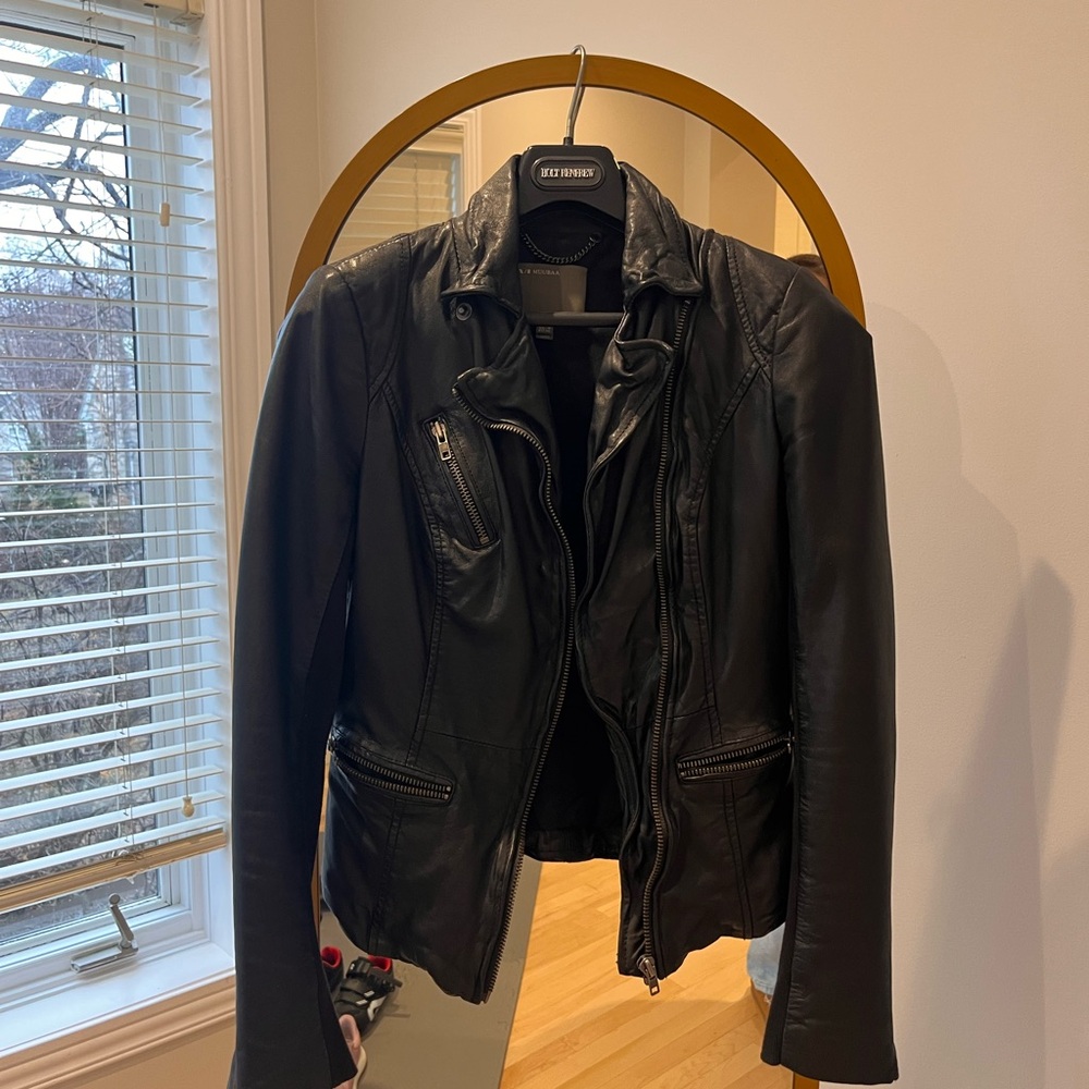 Muubaa Black Leather Biker Jacket